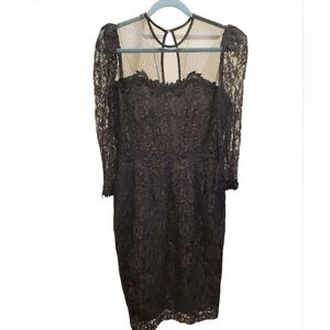 Vintage Nancy Johnson 1980's or 1990's Black Lace Cocktail Dress Size 12